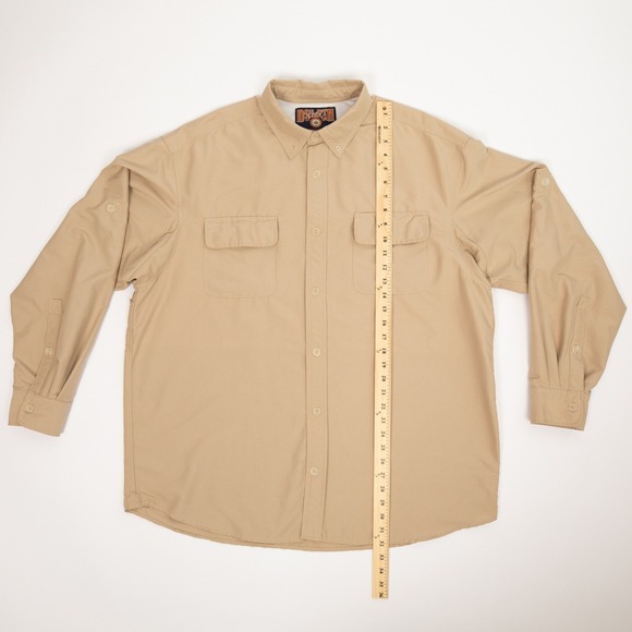 Duluth Trading Co. Button Up Shirt Roll Tab Long Sleeve Relaxed Fit Men Beige - Picture 10 of 12